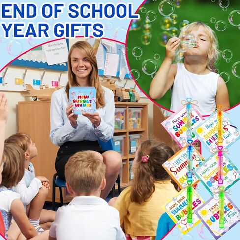 WorldBazaar 36 Pcs End of Year Gifts Mini Bubble Wands Gift Cards Set End of School Year Gifts for Students Kids Bubble Summer Party Favors with Tag Ribbon for Graduation Party Goodie Bag Stuffer in Kuwait