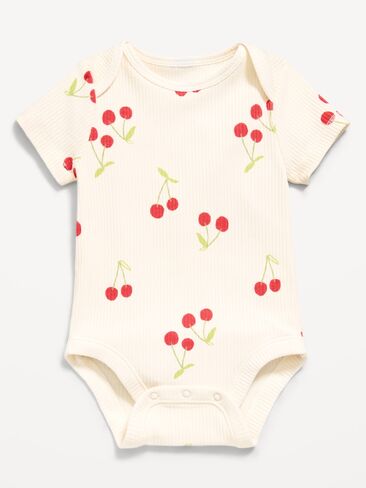 Old Navy Printed Short-Sleeve Ribbed Bodysuit for Baby - Cherry in Kuwait
