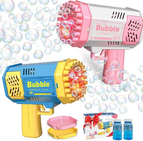 LUSJNGE Mini Bubble Gun 2 Pack for Kids Toddlers Automatic 40 Holes Bubble Blaster Gun Machine with Bubble Solution, Pink Blue in Kuwait