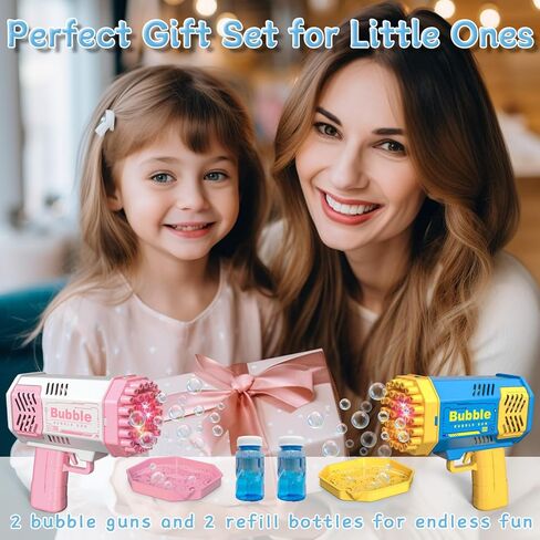 LUSJNGE Mini Bubble Gun 2 Pack for Kids Toddlers Automatic 40 Holes Bubble Blaster Gun Machine with Bubble Solution, Pink Blue in Kuwait