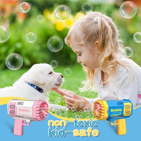 LUSJNGE Mini Bubble Gun 2 Pack for Kids Toddlers Automatic 40 Holes Bubble Blaster Gun Machine with Bubble Solution, Pink Blue in Kuwait
