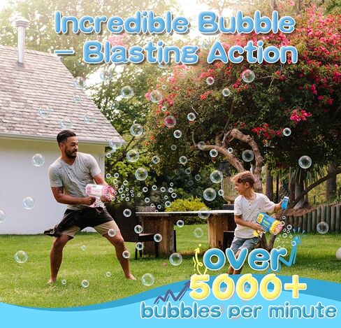 LUSJNGE Mini Bubble Gun 2 Pack for Kids Toddlers Automatic 40 Holes Bubble Blaster Gun Machine with Bubble Solution, Pink Blue in Kuwait