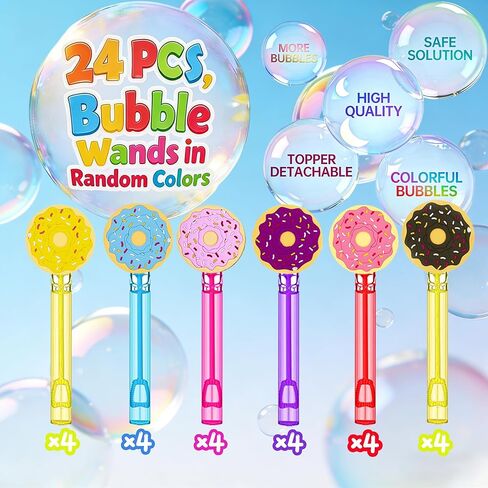 24-Pack Donut-Themed Bubble Wands – Decor (Assorted Donut Shapes) Party Favors, Goodie Bag Stuffers & Piñata Fillers for Donut-Themed Birthdays, Baking Parties & Family Backyard Gatherings in Kuwait