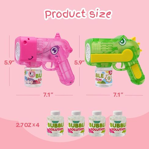 SYNCFUN 2 مسدس فقاعات مع ضوء LED، 12 فتحة ديناصور ومسدس فقاعات وحيد القرن مع 4 عبوات لإعادة ملء الزجاجات للأطفال الصغار من سن 1 إلى 3 سنوات، مسدس آلي للفقاعات لصالح حفلات الأطفال، لعبة صيفية، في الهواء الطلق، هدية عيد ميلاد in Kuwait