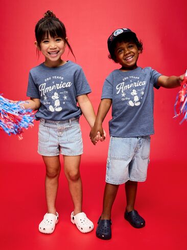 Old Navy Old Navy x Disney Mickey Mouse Unisex Logo-Graphic T-Shirt for Toddler - Pacific Blue in Kuwait