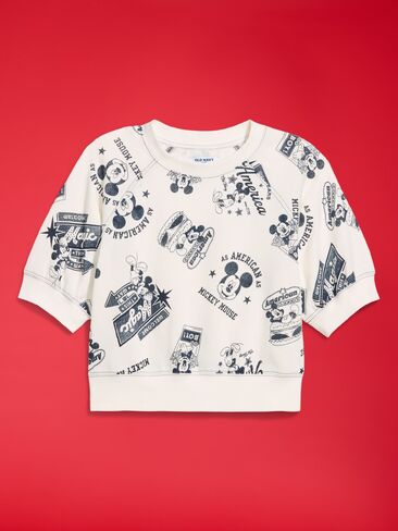 Old Navy Old Navy x Disney Mickey Mouse Short-Sleeve Cropped Raglan Fleece Sweatshirt for Women - Navy Blue Print in Kuwait
