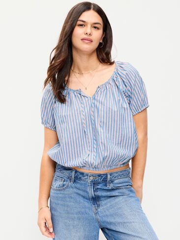 بلوزة فقاعية بأكمام قصيرة من Old Navy - شريط أحمر وأزرق in Kuwait