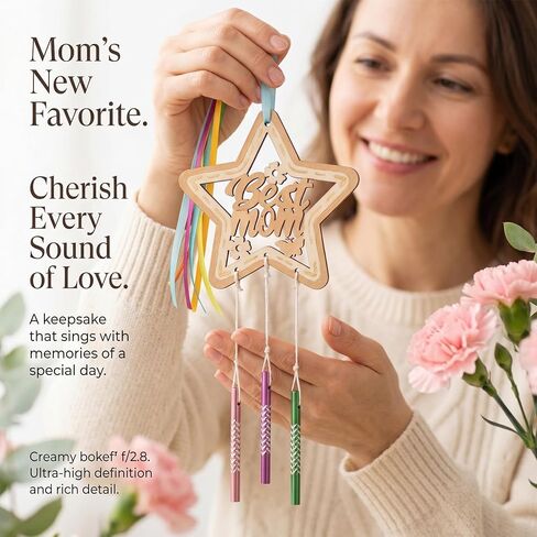 RAINFLOW Wooden MOM Wind Chime Kit - 9 Pcak Wood Spring Crafts Make Your Own Mother's Day Wind Chime Arts and Crafts for DIY Coloring Party Supplies Mom's Birthday Decorative Ornaments in Kuwait