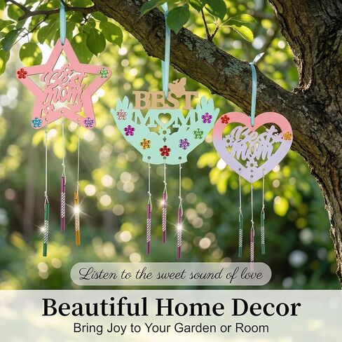 RAINFLOW Wooden MOM Wind Chime Kit - 9 Pcak Wood Spring Crafts Make Your Own Mother's Day Wind Chime Arts and Crafts for DIY Coloring Party Supplies Mom's Birthday Decorative Ornaments in Kuwait