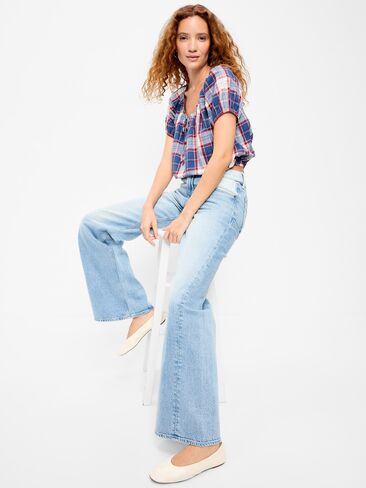 بلوزة فقاعية بأكمام قصيرة من Old Navy - أزرق منقوش in Kuwait