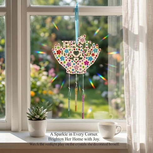 RAINFLOW Wooden MOM Wind Chime Kit - 9 Pcak Wood Spring Crafts Make Your Own Mother's Day Wind Chime Arts and Crafts for DIY Coloring Party Supplies Mom's Birthday Decorative Ornaments in Kuwait