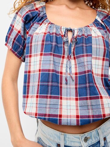 بلوزة فقاعية بأكمام قصيرة من Old Navy - أزرق منقوش in Kuwait