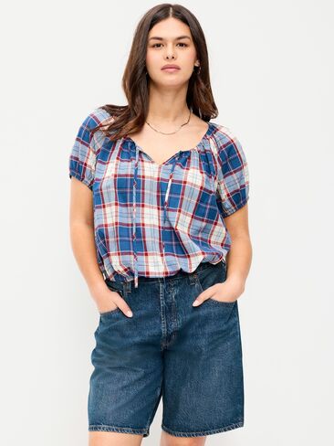 بلوزة فقاعية بأكمام قصيرة من Old Navy - أزرق منقوش in Kuwait