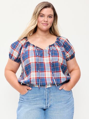 بلوزة فقاعية بأكمام قصيرة من Old Navy - أزرق منقوش in Kuwait