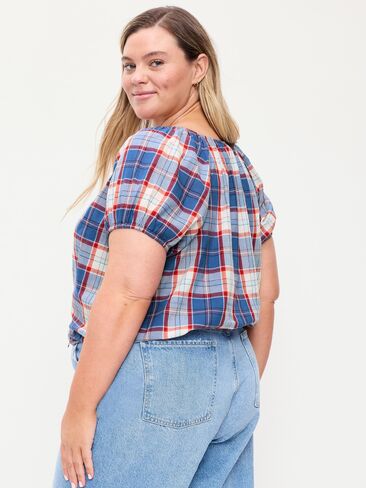 بلوزة فقاعية بأكمام قصيرة من Old Navy - أزرق منقوش in Kuwait