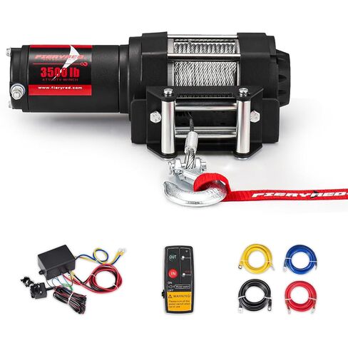 ونش FieryRed ATV/UTV - ونش كهربائي 12 فولت 3500 رطل مع كابل فولاذي وسلك وجهاز تحكم عن بعد لاسلكي، رأس دوار، مقاومة للماء IP67 in Kuwait