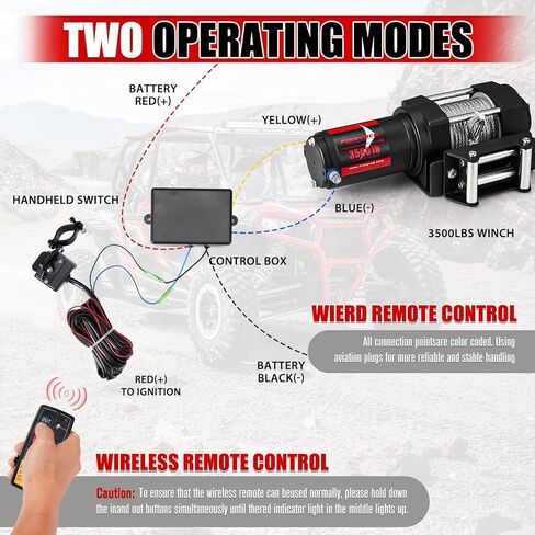 ونش FieryRed ATV/UTV - ونش كهربائي 12 فولت 3500 رطل مع كابل فولاذي وسلك وجهاز تحكم عن بعد لاسلكي، رأس دوار، مقاومة للماء IP67 in Kuwait