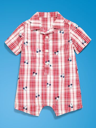 Old Navy Old Navy x ديزني ميكي ماوس قطعة واحدة بياقة رومبير للأطفال - أبيض/أحمر منقوش in Saudi Arabia