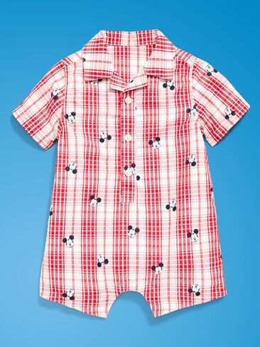 Old Navy Old Navy x ديزني ميكي ماوس قطعة واحدة بياقة رومبير للأطفال - أبيض/أحمر منقوش in Saudi Arabia