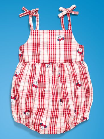Old Navy Old Navy x Disney Minnie Mouse Sleeveless Tie-Strap Plaid Romper for Baby - White/Red Plaid in Kuwait