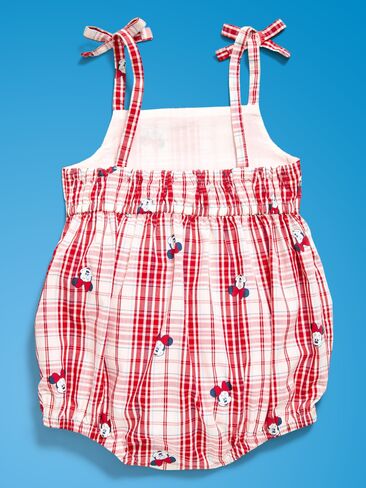 Old Navy Old Navy x Disney Minnie Mouse Sleeveless Tie-Strap Plaid Romper for Baby - White/Red Plaid in Kuwait