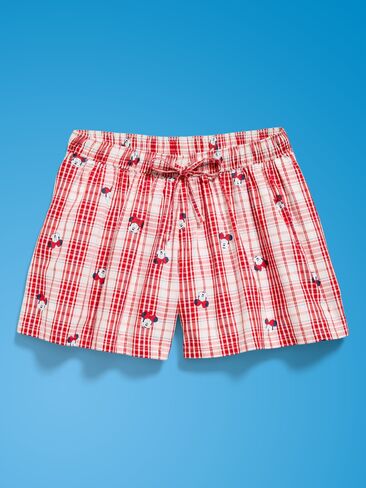 Old Navy Old Navy x Disney Minnie Mouse High-Waisted Plaid Shorts for Girls - White/Red Plaid in Kuwait