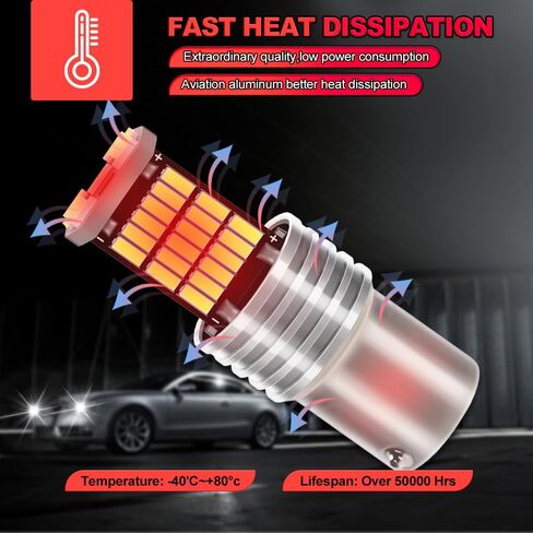 2 عبوة 1157 لمبات LED لسيارة هيونداي سنتافي 2001-2019 | 6000K أبيض 54-SMD DRL أضواء خلفية لإيقاف الفرامل DRL، إضاءة احتياطية/عكسية، مصابيح انتظار السيارات، وإشارات أمامية/انعطاف | خالية من الأخطاء في Canbus in Kuwait