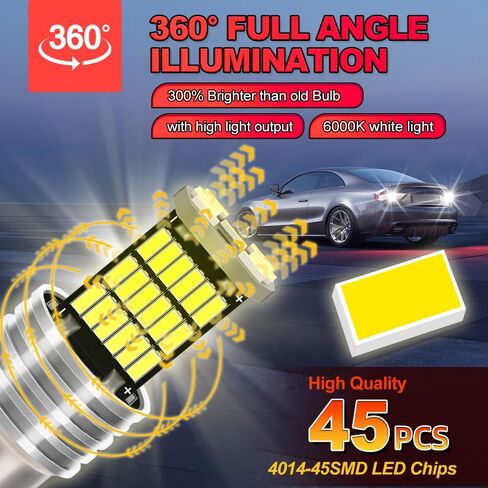 2 عبوة 1157 لمبات LED لسيارة هيونداي سنتافي 2001-2019 | 6000K أبيض 54-SMD DRL أضواء خلفية لإيقاف الفرامل DRL، إضاءة احتياطية/عكسية، مصابيح انتظار السيارات، وإشارات أمامية/انعطاف | خالية من الأخطاء في Canbus in Kuwait