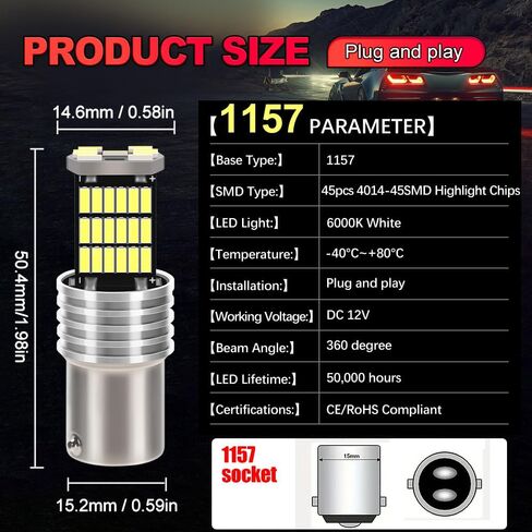 2 قطعة 7528 1157 BAY15D 6000K أبيض LED DRL لمبات إضاءة وقوف السيارات لعام 2019 2020 Hyundai Elantra SEL-CANbus خالية من الأخطاء - التوصيل والتشغيل in Kuwait