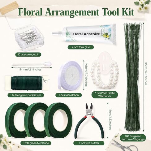 Floral Arrangement Tools Floral Tape Wire Set Adhesive Glues Boutonniere Flower Pin Stem Cutter Elastic Pearl Wrist Corsage Band White Ribbon Kit for Wedding Corsage Supply Bouquet Craft in Kuwait