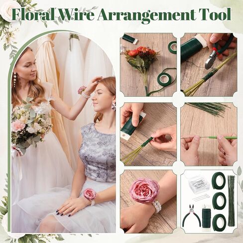 Floral Arrangement Tools Floral Tape Wire Set Adhesive Glues Boutonniere Flower Pin Stem Cutter Elastic Pearl Wrist Corsage Band White Ribbon Kit for Wedding Corsage Supply Bouquet Craft in Kuwait