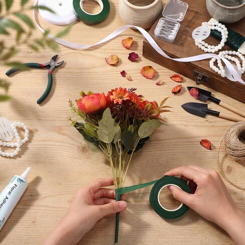 Floral Arrangement Tools Floral Tape Wire Set Adhesive Glues Boutonniere Flower Pin Stem Cutter Elastic Pearl Wrist Corsage Band White Ribbon Kit for Wedding Corsage Supply Bouquet Craft in Kuwait
