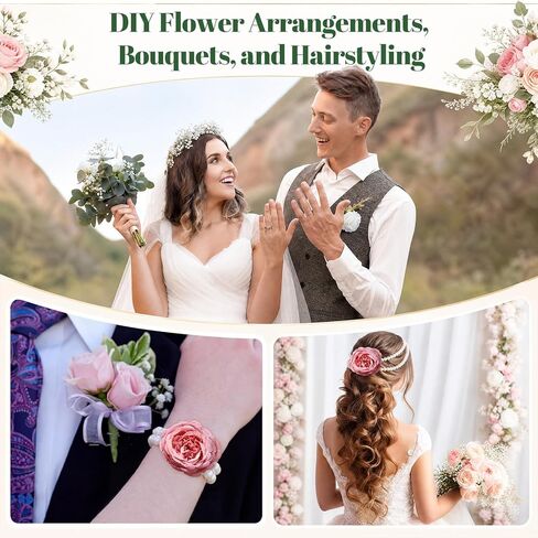 Floral Arrangement Tools Floral Tape Wire Set Adhesive Glues Boutonniere Flower Pin Stem Cutter Elastic Pearl Wrist Corsage Band White Ribbon Kit for Wedding Corsage Supply Bouquet Craft in Kuwait