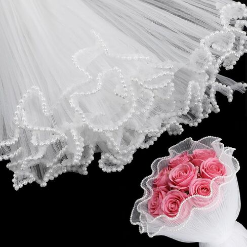 Matwsec 3.8 Yard Flower Wrapping Mesh Paper, Pearl Edge Bouquet Wrapping Paper Wrinkled Translucent for Party Favor Decor, Florist Supplies Wedding Gift Packaging Mother's Day Valentine's Day in Kuwait