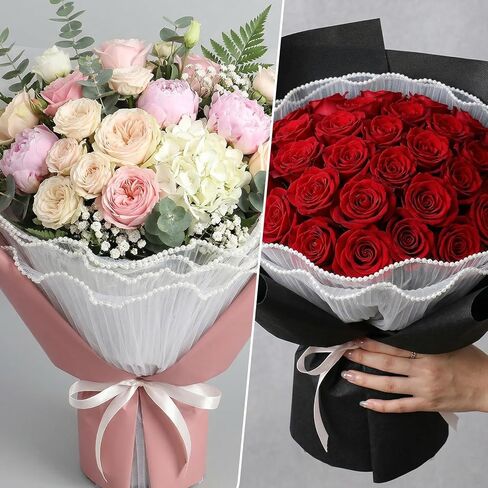 Matwsec 3.8 Yard Flower Wrapping Mesh Paper, Pearl Edge Bouquet Wrapping Paper Wrinkled Translucent for Party Favor Decor, Florist Supplies Wedding Gift Packaging Mother's Day Valentine's Day in Kuwait