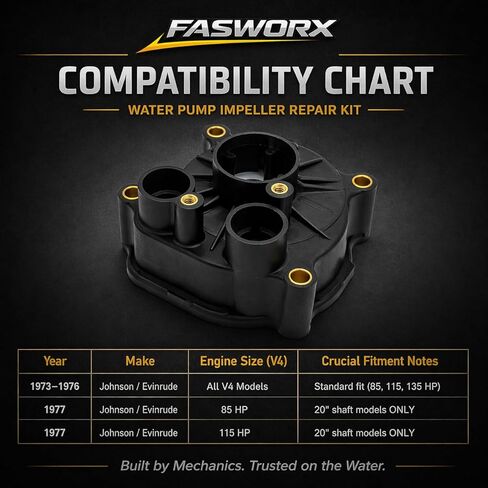 FASWORX Premium Water Pump Impeller Repair Kit with Housing for 1973-1977 Johnson Evinrude V4 85 115 135 HP Outboards, Replaces OEM 0439140 439140 777807 18-3384, Dual-Tube Recirculating System in Kuwait