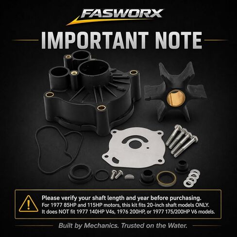 FASWORX Premium Water Pump Impeller Repair Kit with Housing for 1973-1977 Johnson Evinrude V4 85 115 135 HP Outboards, Replaces OEM 0439140 439140 777807 18-3384, Dual-Tube Recirculating System in Kuwait