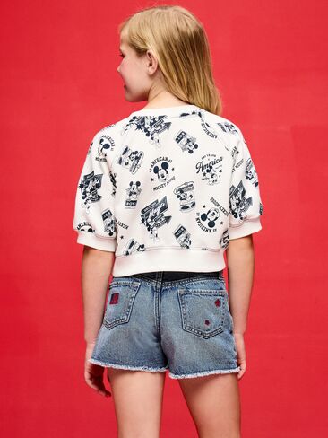 Old Navy Old Navy x Disney Mickey Mouse Short-Sleeve Cropped Raglan Fleece Sweatshirt for Girls - Navy Blue Mickey in Kuwait