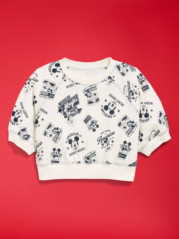 Old Navy Old Navy x Disney Mickey Mouse Short-Sleeve Cropped Raglan Fleece Sweatshirt for Girls - Navy Blue Mickey in Kuwait