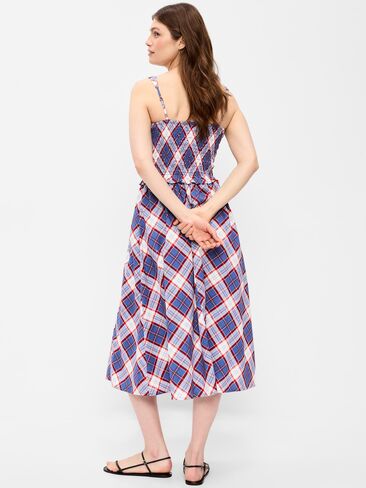 Old Navy Fit & Flare Smocked-Bodice Midi Dress - Blue Plaid in Kuwait