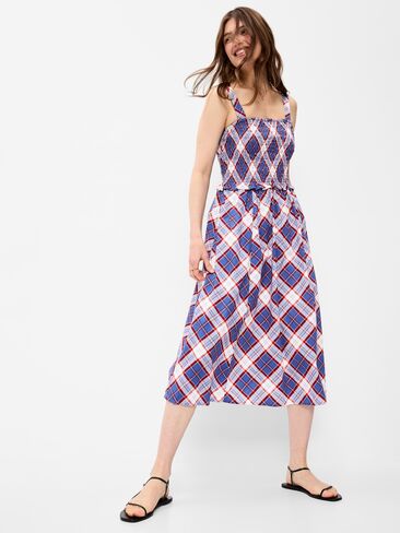 Old Navy Fit & Flare Smocked-Bodice Midi Dress - Blue Plaid in Kuwait