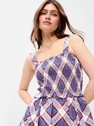 Old Navy Fit & Flare Smocked-Bodice Midi Dress - Blue Plaid in Kuwait