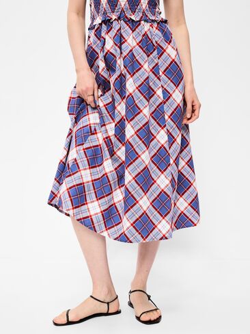 Old Navy Fit & Flare Smocked-Bodice Midi Dress - Blue Plaid in Kuwait