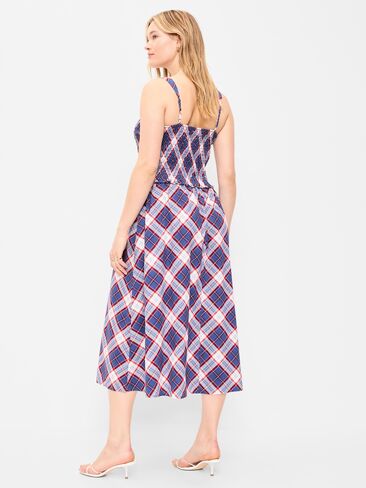 Old Navy Fit & Flare Smocked-Bodice Midi Dress - Blue Plaid in Kuwait