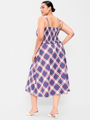 Old Navy Fit & Flare Smocked-Bodice Midi Dress - Blue Plaid in Kuwait