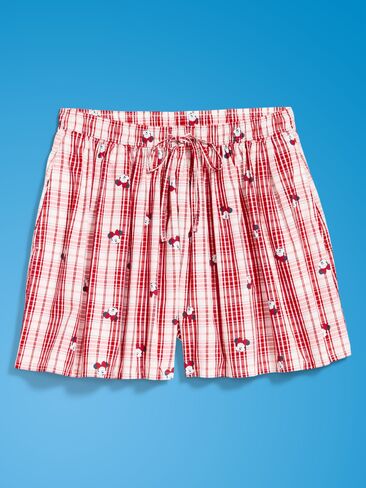 Old Navy Old Navy x Disney Minnie Mouse High-Waisted Plaid Shorts for Women - White/Red Plaid in Kuwait