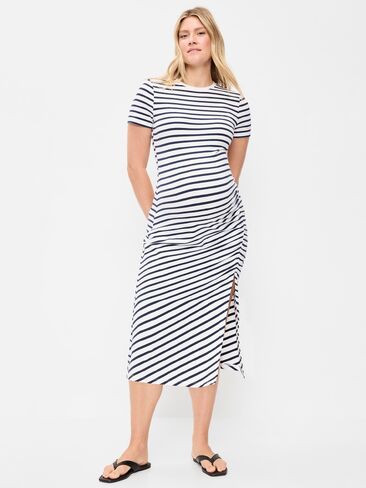 فستان متوسط ​​الطول مكشكش بأكمام قصيرة للحوامل من Old Navy - خطوط بحرية in Kuwait