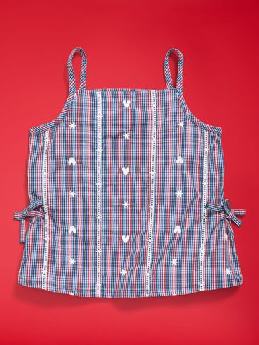 Old Navy Old Navy x Disney Mickey Mouse Sleeveless Side-Tie Top for Toddler Girls - White & Blue Plaid in Kuwait