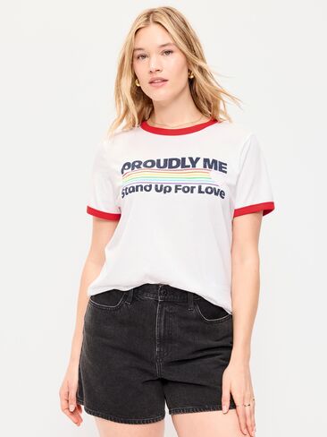 تي شيرت Old Navy Pride Ringer - كالا ليلي أبيض in Kuwait