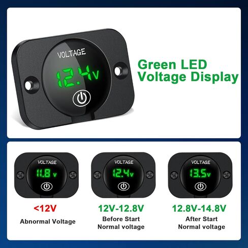 TSV 2Pcs Battery Voltage Meter, 12V LED Voltmeter with Touch Switch, 5-48V Waterproof Voltmeter with Green Light Round Digital Voltage Display for Car RV Boat Golf Cart in Kuwait